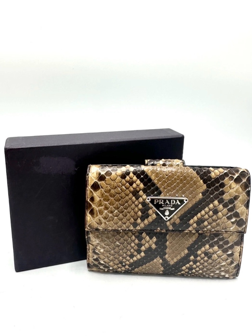 PRE LOVED Prada Brown Python Compact Wallet - Picture 11 of 11